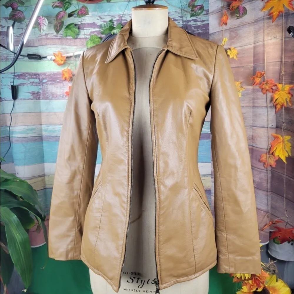 CUIR OLYMPIC Leather vintage jacket, tan - Picture 2 of 7